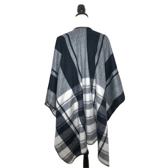 WOOLRICH One Size Plaid Gingham Polyester Cape Cardigan Lagenlook - Picture 5 of 7